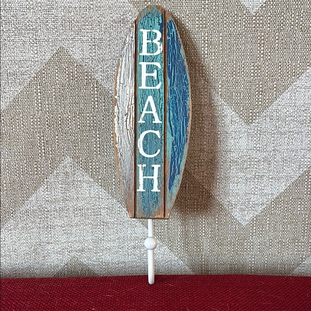 Rustic Blue and Brown Surfboard Hook Wall Decor